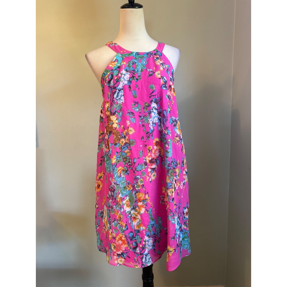 Betsey Johnson Hot Pink Floral Halter Shift Dress Sleeveless y2k dainty party 6